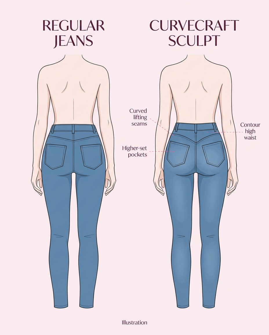 Illustration: regular jeans compared with CurveCraft Sculpt