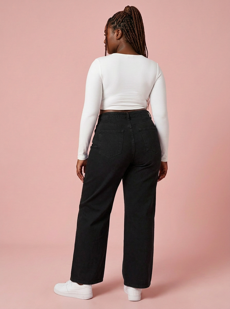 Sculpt Wide Leg BBL Jean in black, back view