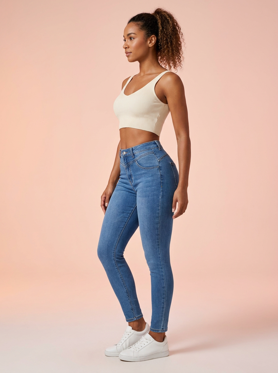 Sculpt Skinny Jean side profile, athletic model