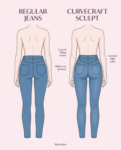 Illustration: regular jeans compared with CurveCraft Sculpt