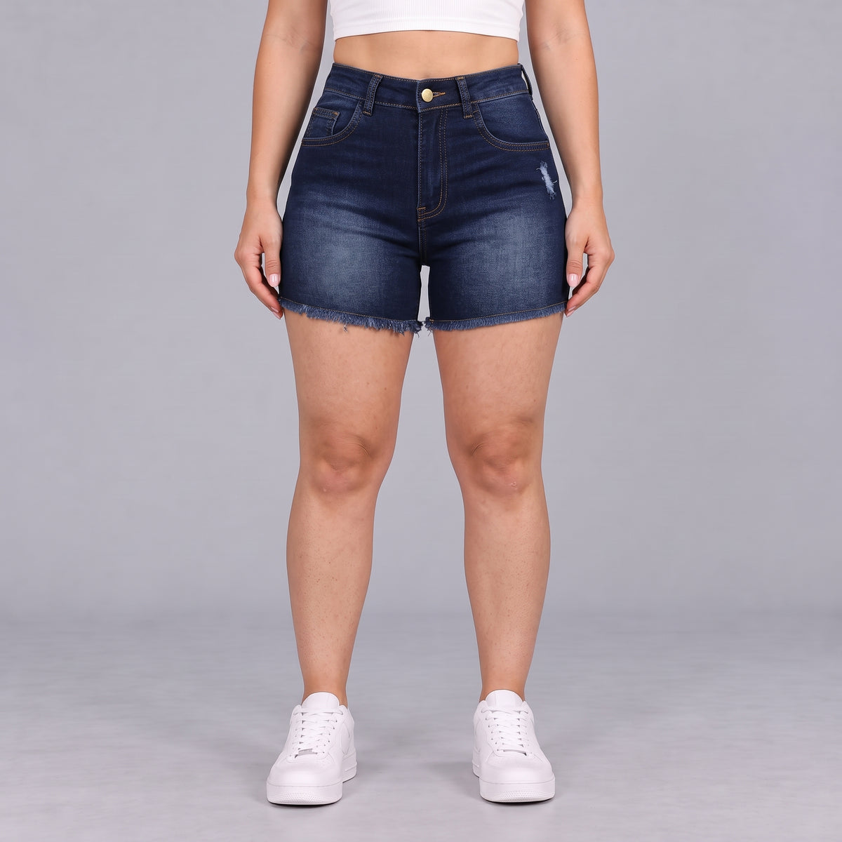 Sculpt Denim Shorts in dark blue, full front view