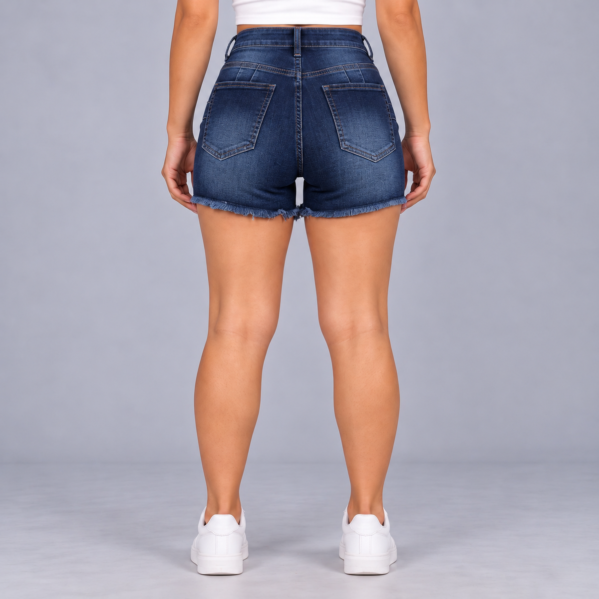 Sculpt Denim Shorts in dark blue, full back view