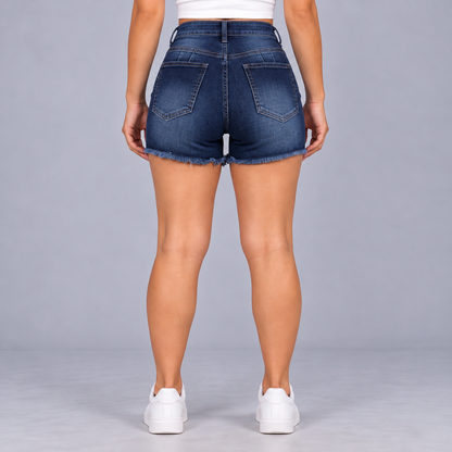 Sculpt Denim Shorts in dark blue, full back view