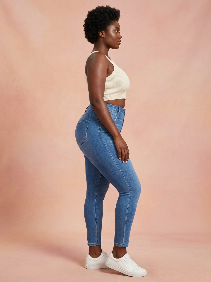 Sculpt Skinny Jean side profile, curvy model