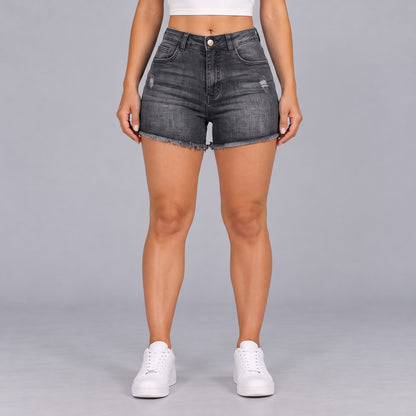 Sculpt Denim Shorts in grey, full front view