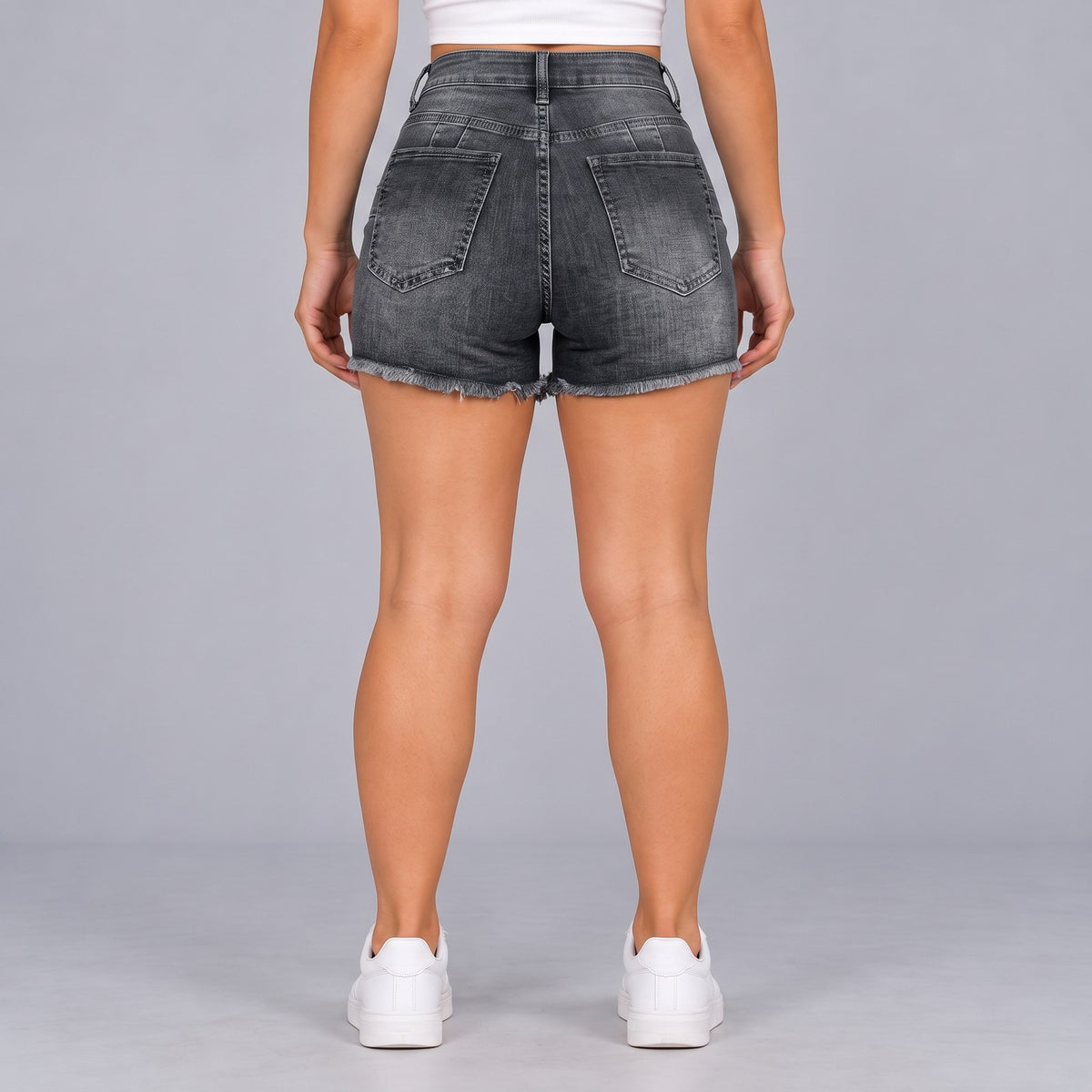 Sculpt Denim Shorts in grey, full back view