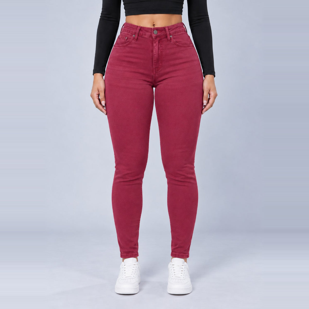 Sculpt Skinny BBL jean in berry, front view