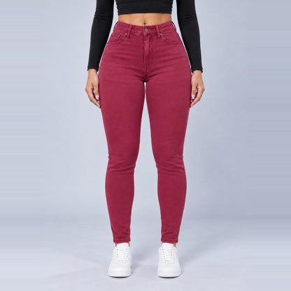 Sculpt Skinny BBL jean in berry, front view