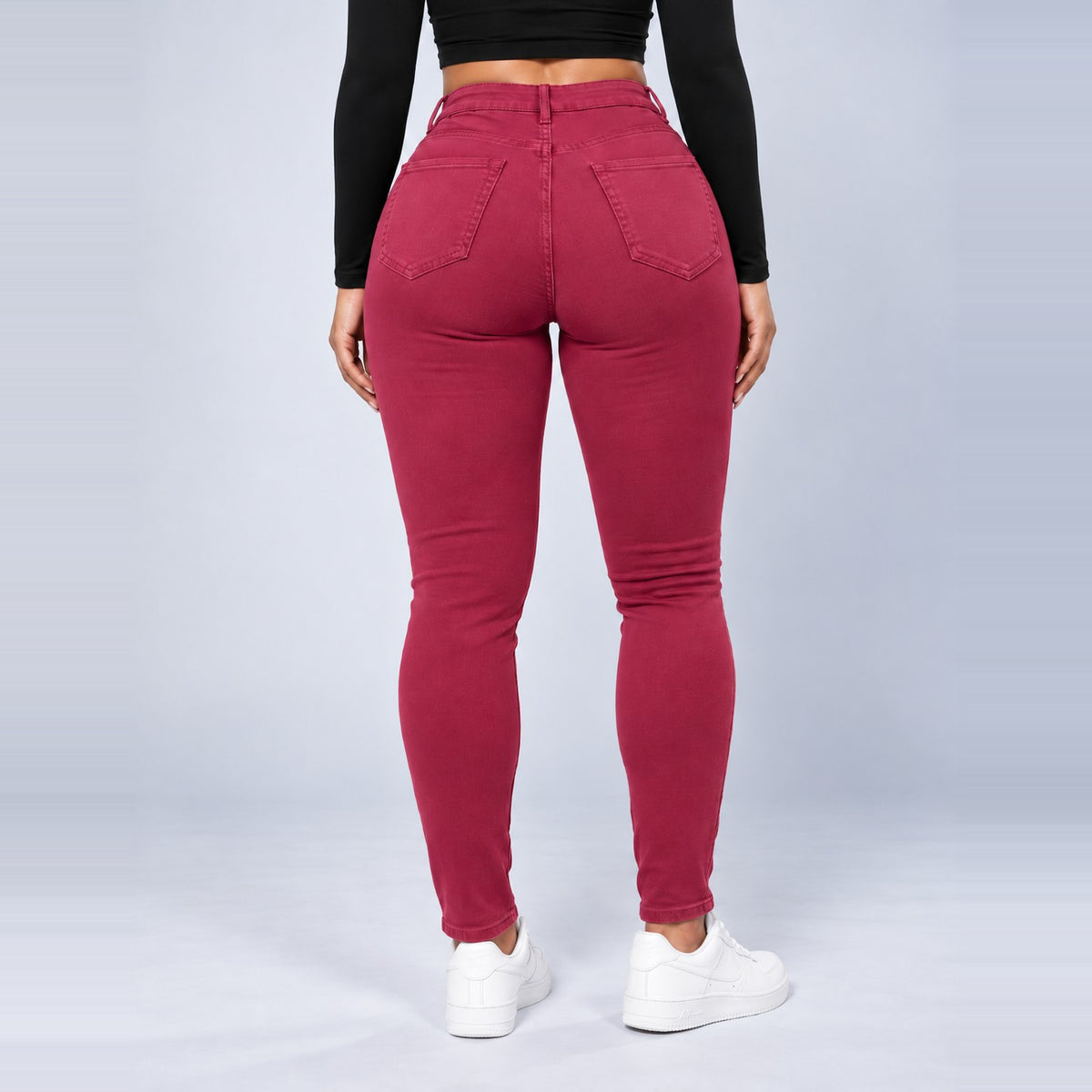 Sculpt Skinny BBL jean in berry, back view