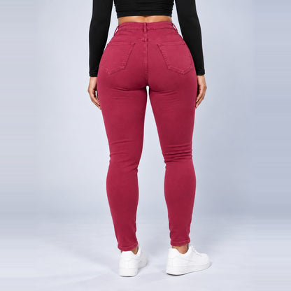 Sculpt Skinny BBL jean in berry, back view
