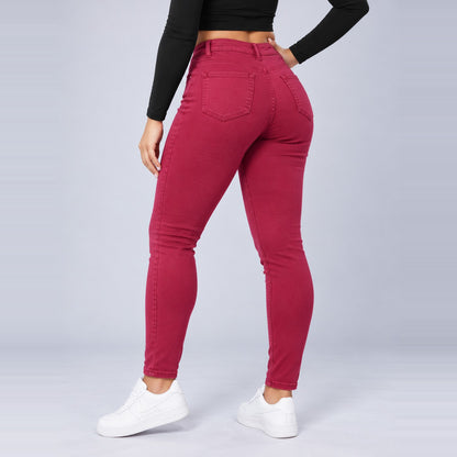 Sculpt Skinny BBL jean in berry, three-quarter back view