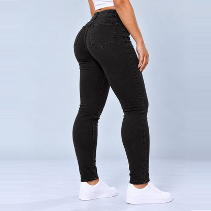 Sculpt Skinny BBL jean in black, three-quarter back view