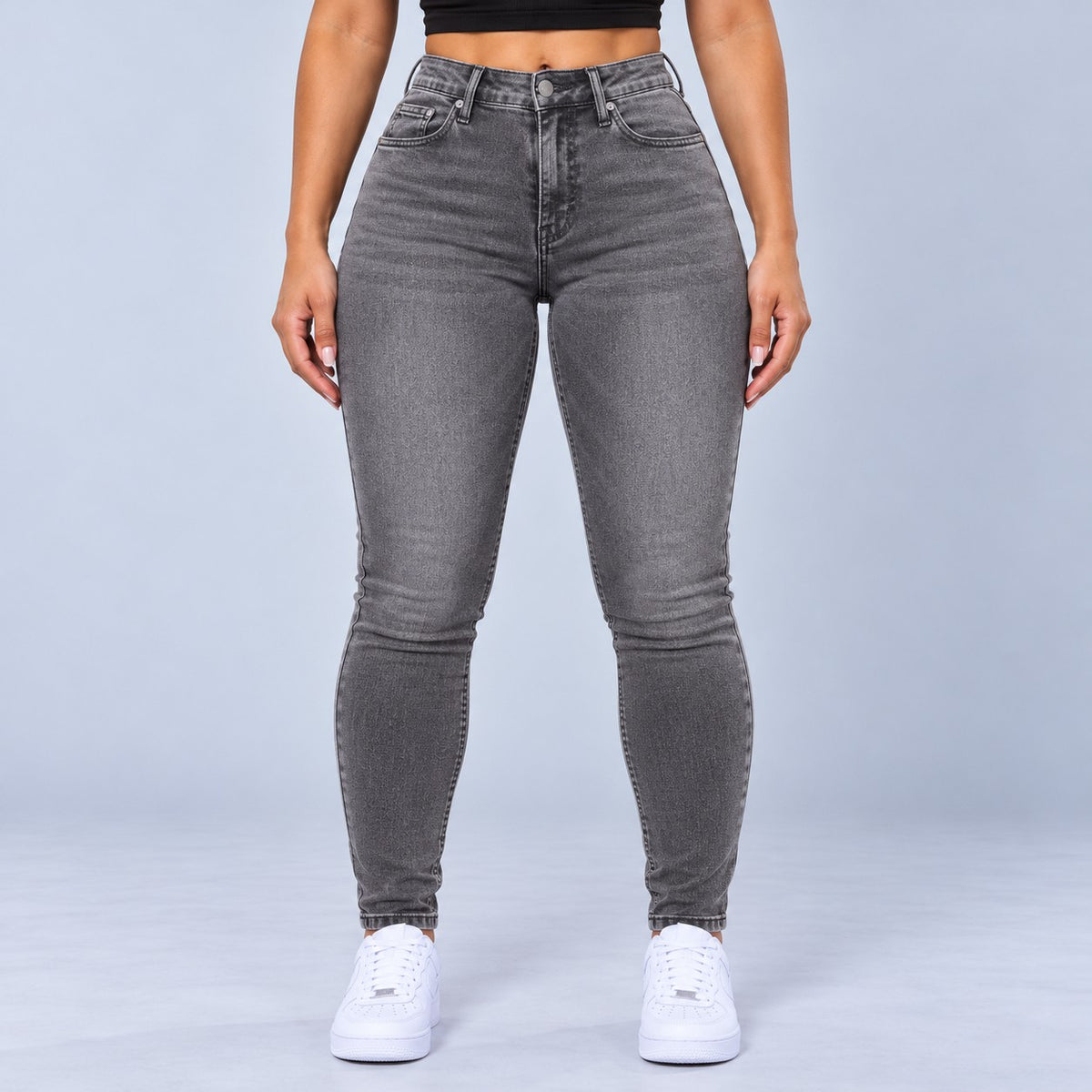 Sculpt Skinny BBL jean in grey, front view