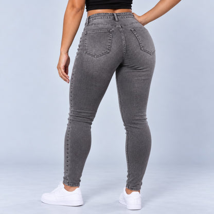Sculpt Skinny BBL jean in grey, back view, hand on hip