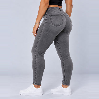 Sculpt Skinny BBL jean in grey, three-quarter back view