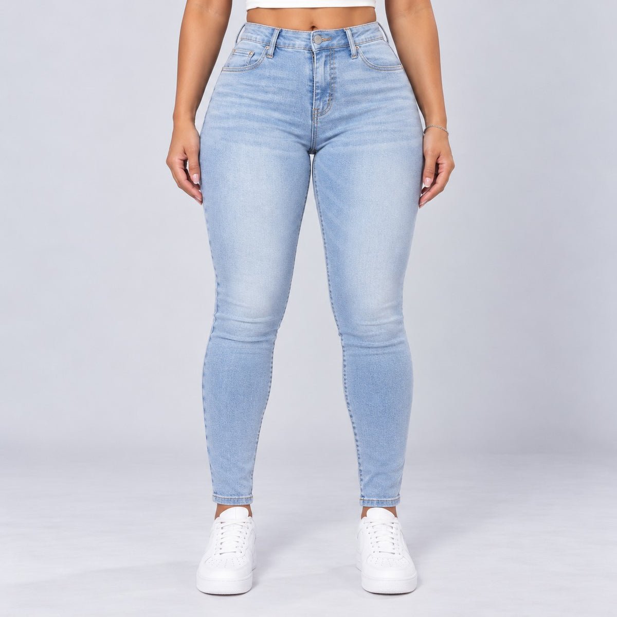 Sculpt Skinny BBL jean in light blue, front view