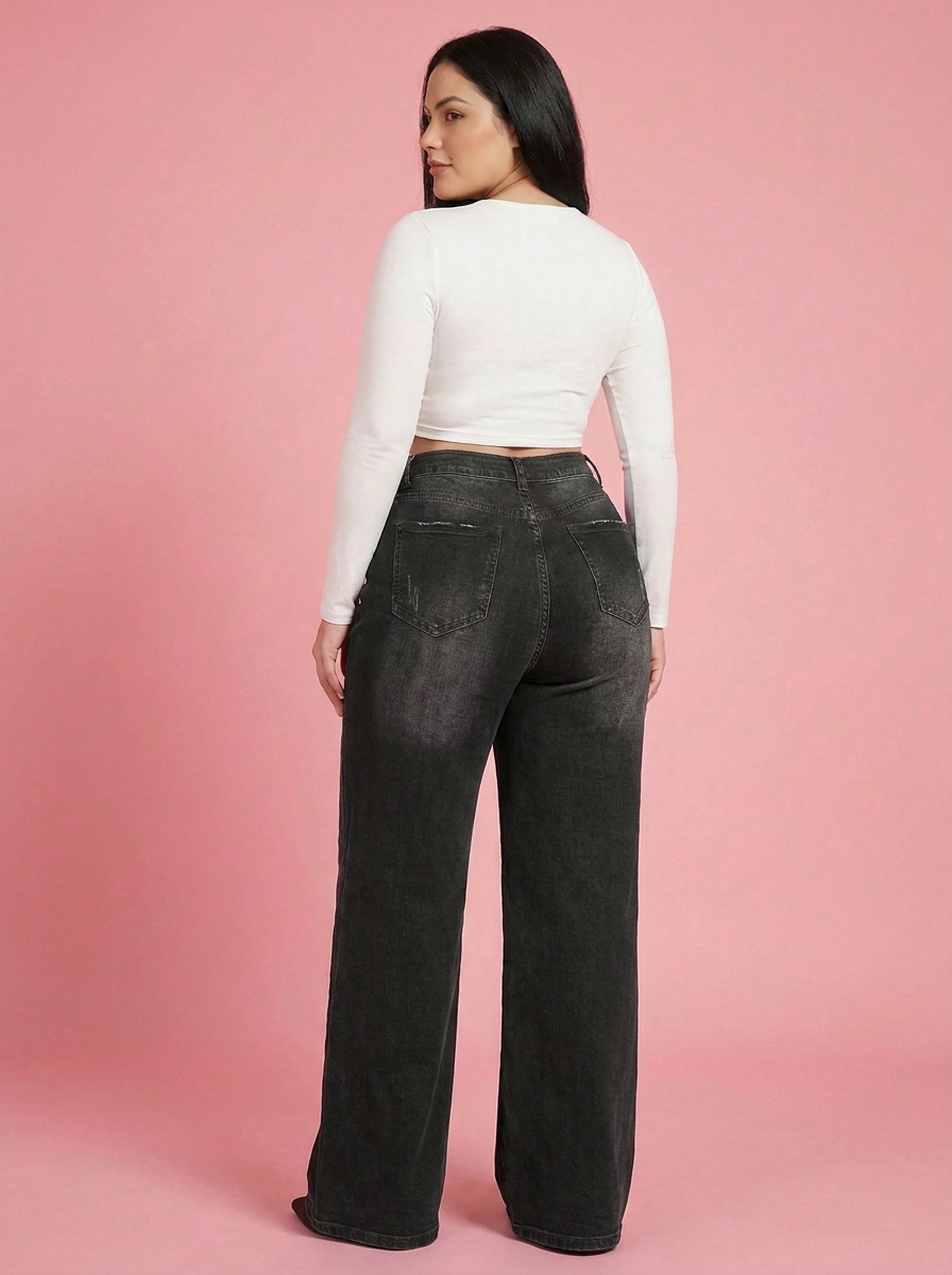Sculpt Wide Leg BBL Jean in Black, back view