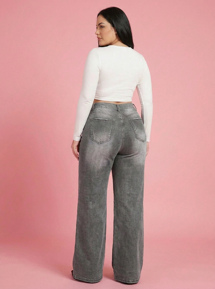 Sculpt Wide Leg BBL Jean in Grey, back view