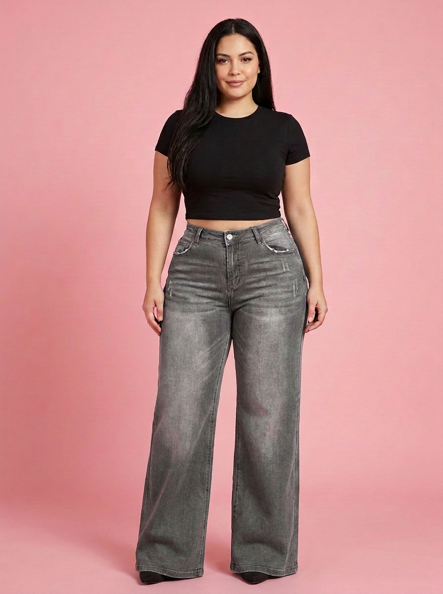Sculpt Wide Leg BBL Jean in Grey, front view