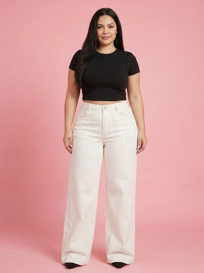 Sculpt Wide Leg BBL Jean in White, front view