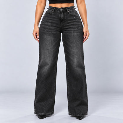 Sculpt Wide Leg BBL jean in black, front view