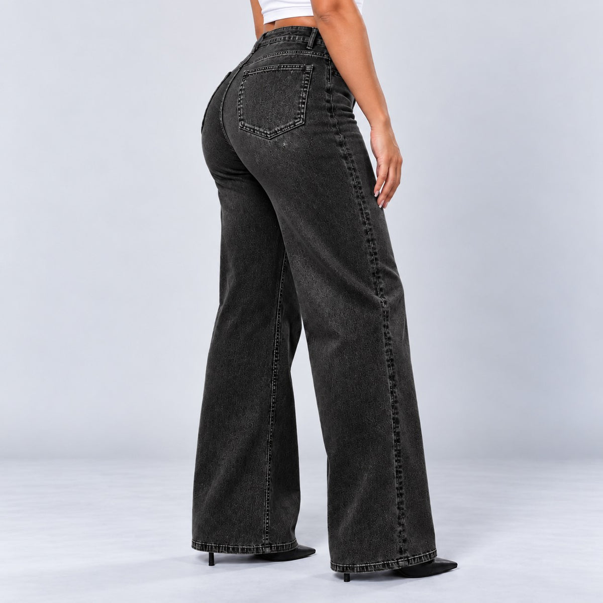 Sculpt Wide Leg BBL jean in black, three-quarter back view