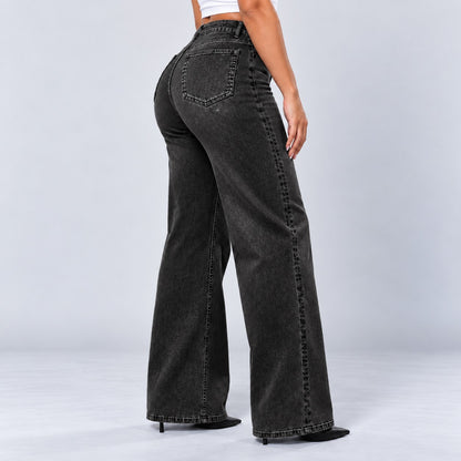 Sculpt Wide Leg BBL jean in black, three-quarter back view