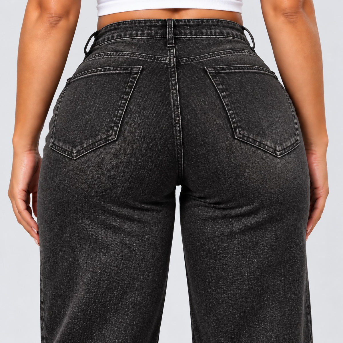 Sculpt Wide Leg BBL jean in black, back close-up