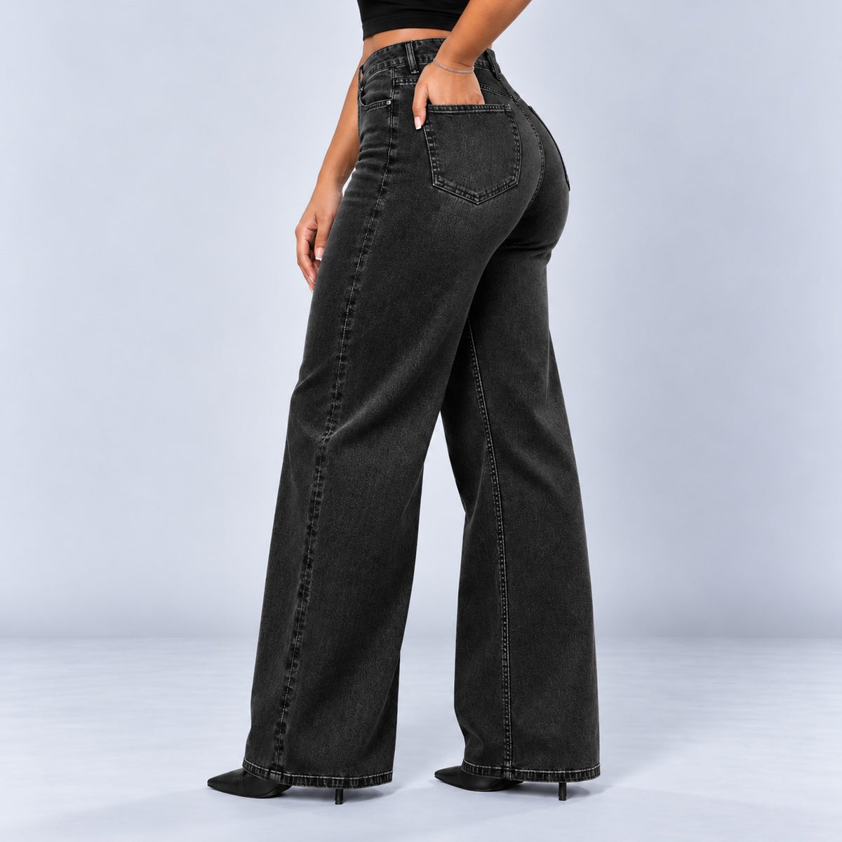 Sculpt Wide Leg BBL jean in black, side view