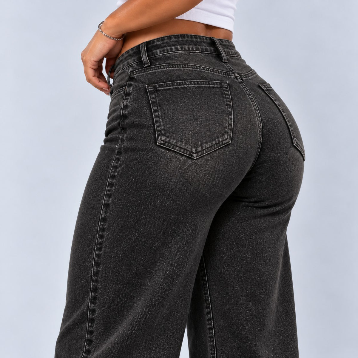Sculpt Wide Leg BBL jean in black, three-quarter back close-up