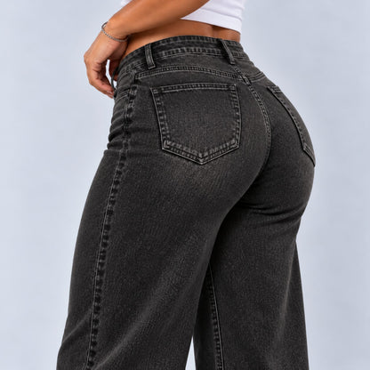 Sculpt Wide Leg BBL jean in black, three-quarter back close-up