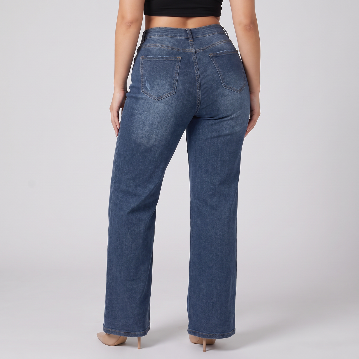 Sculpt Wide Leg BBL jean in dark blue, back view