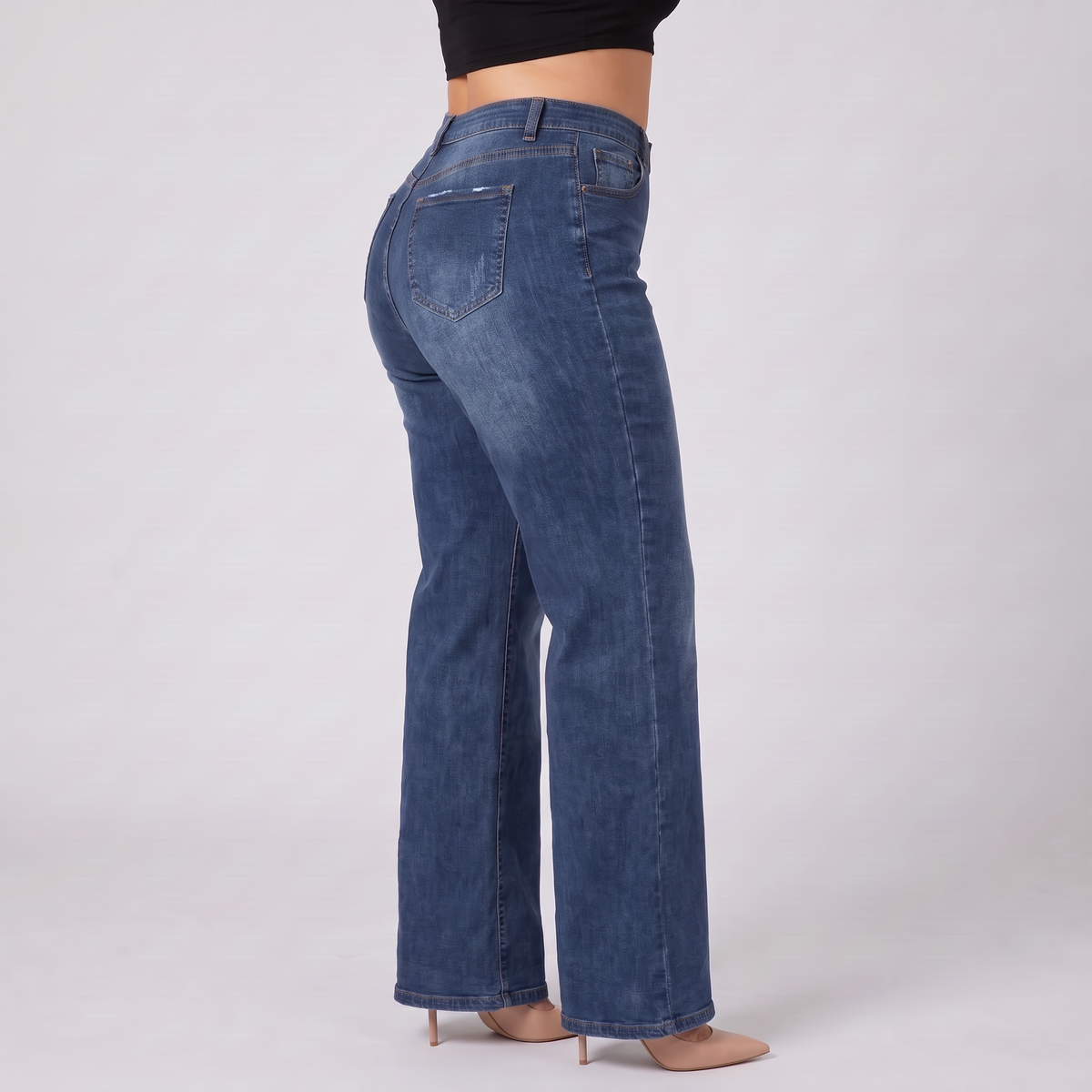 Sculpt Wide Leg BBL jean in dark blue, side view