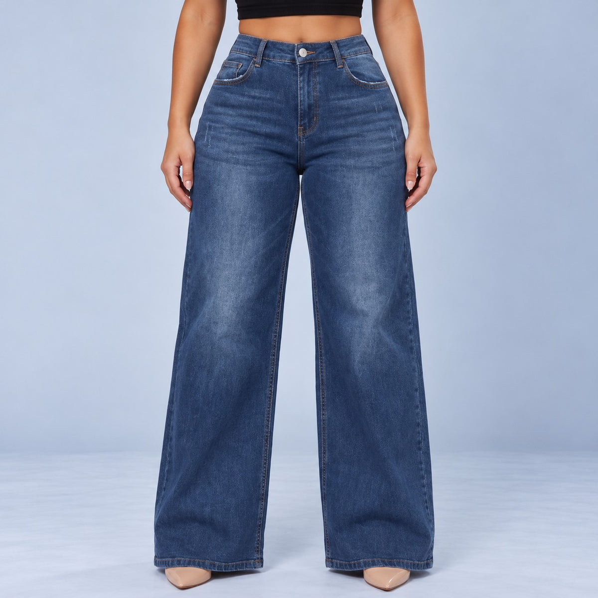 Sculpt Wide Leg BBL jean in dark blue, front view