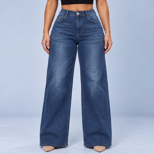 Sculpt Wide Leg BBL jean in dark blue, front view