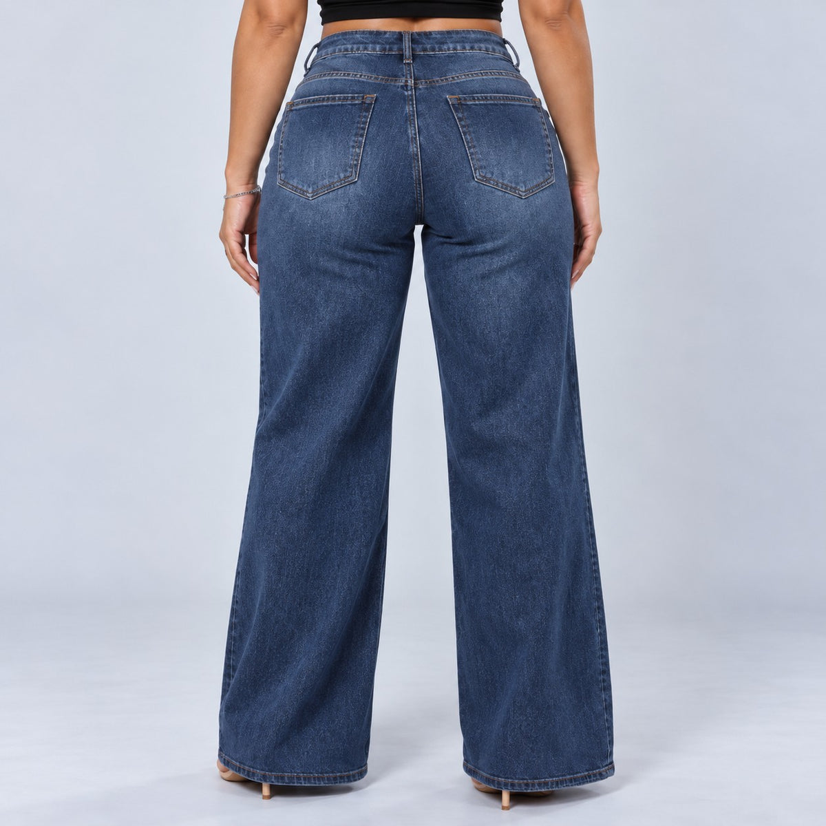Sculpt Wide Leg BBL jean in dark blue, back view
