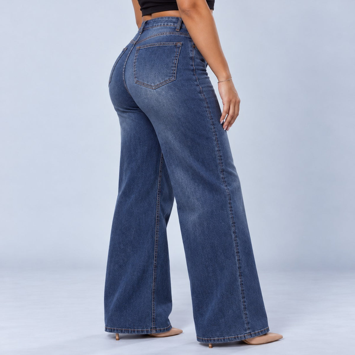 Sculpt Wide Leg BBL jean in dark blue, side view