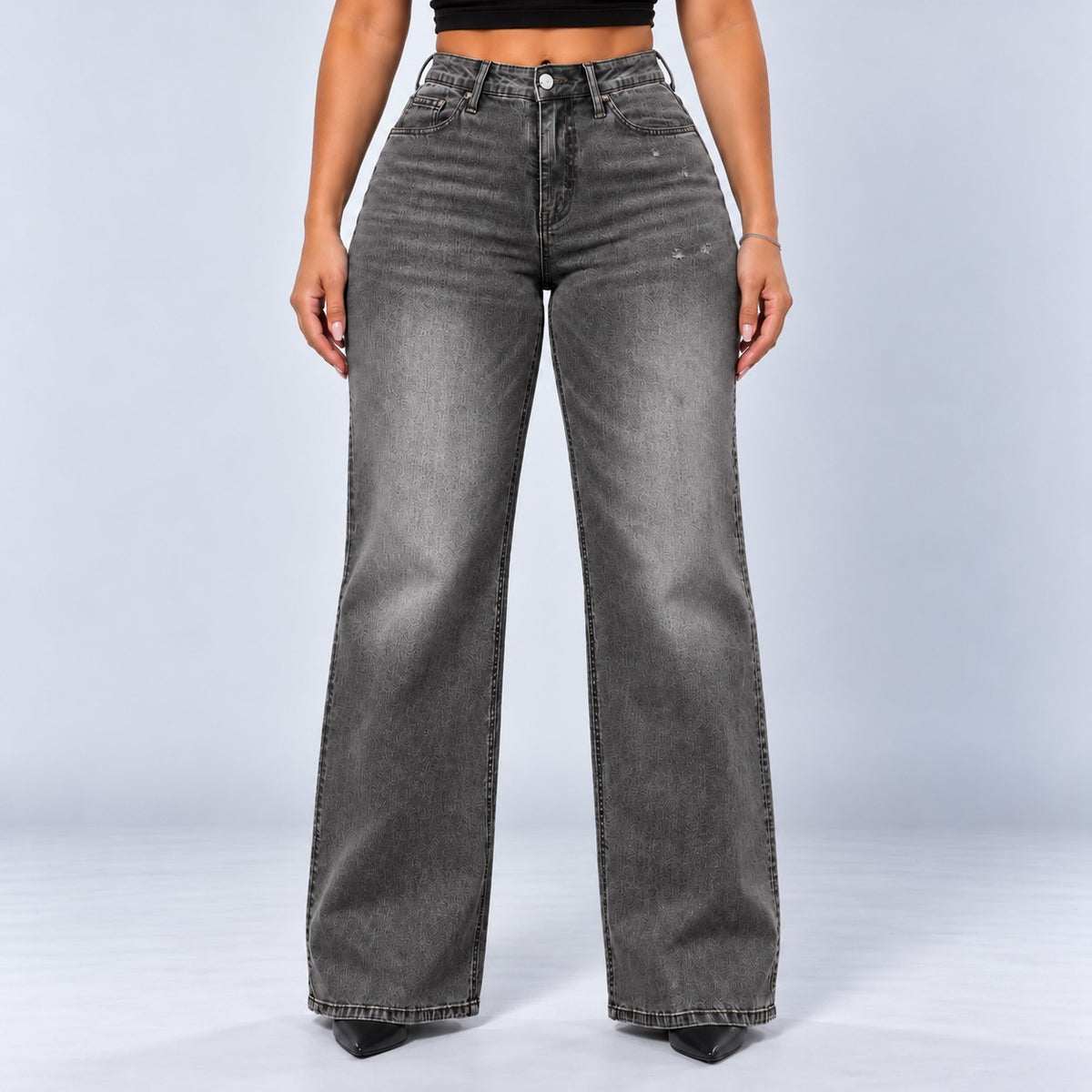 Sculpt Wide Leg BBL jean in grey, front view