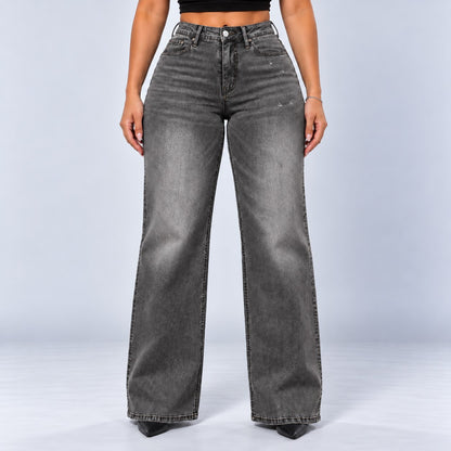 Sculpt Wide Leg BBL jean in grey, front view
