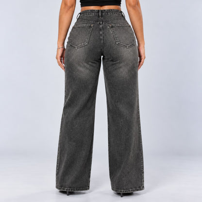 Sculpt Wide Leg BBL jean in grey, back view