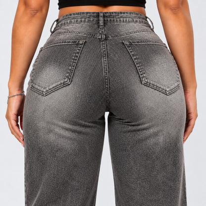 Sculpt Wide Leg BBL jean in grey, back close-up