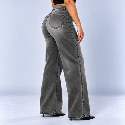 Sculpt Wide Leg BBL jean in grey, side view