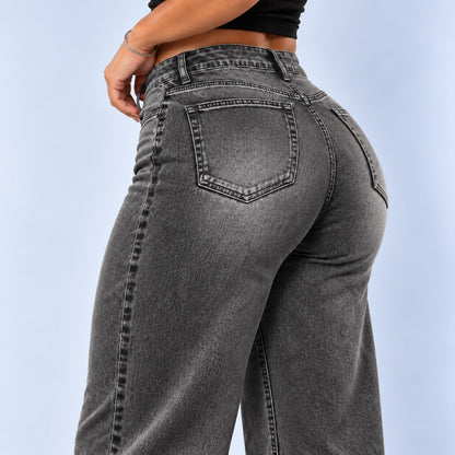 Sculpt Wide Leg BBL jean in grey, three-quarter back close-up