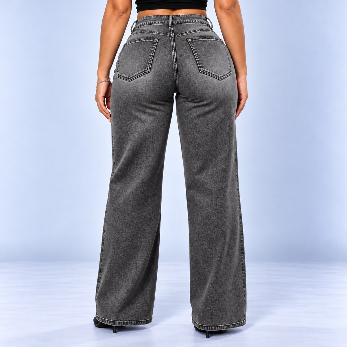 Sculpt Wide Leg BBL jean in grey, back view, hand on hip