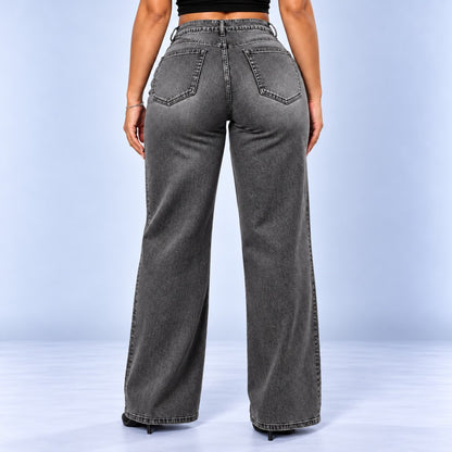 Sculpt Wide Leg BBL jean in grey, back view, hand on hip