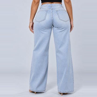 Sculpt Wide Leg BBL jean in light blue, back view