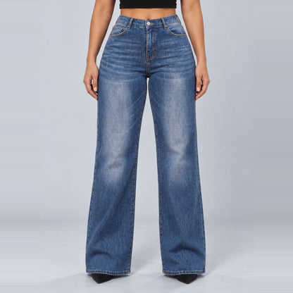 Sculpt Wide Leg BBL jean in mid blue, front view