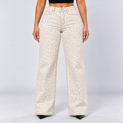 Sculpt Wide Leg BBL jean in white leopard, front view