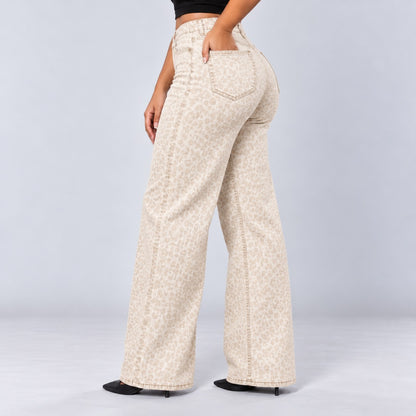 Sculpt Wide Leg BBL jean in white leopard, side view