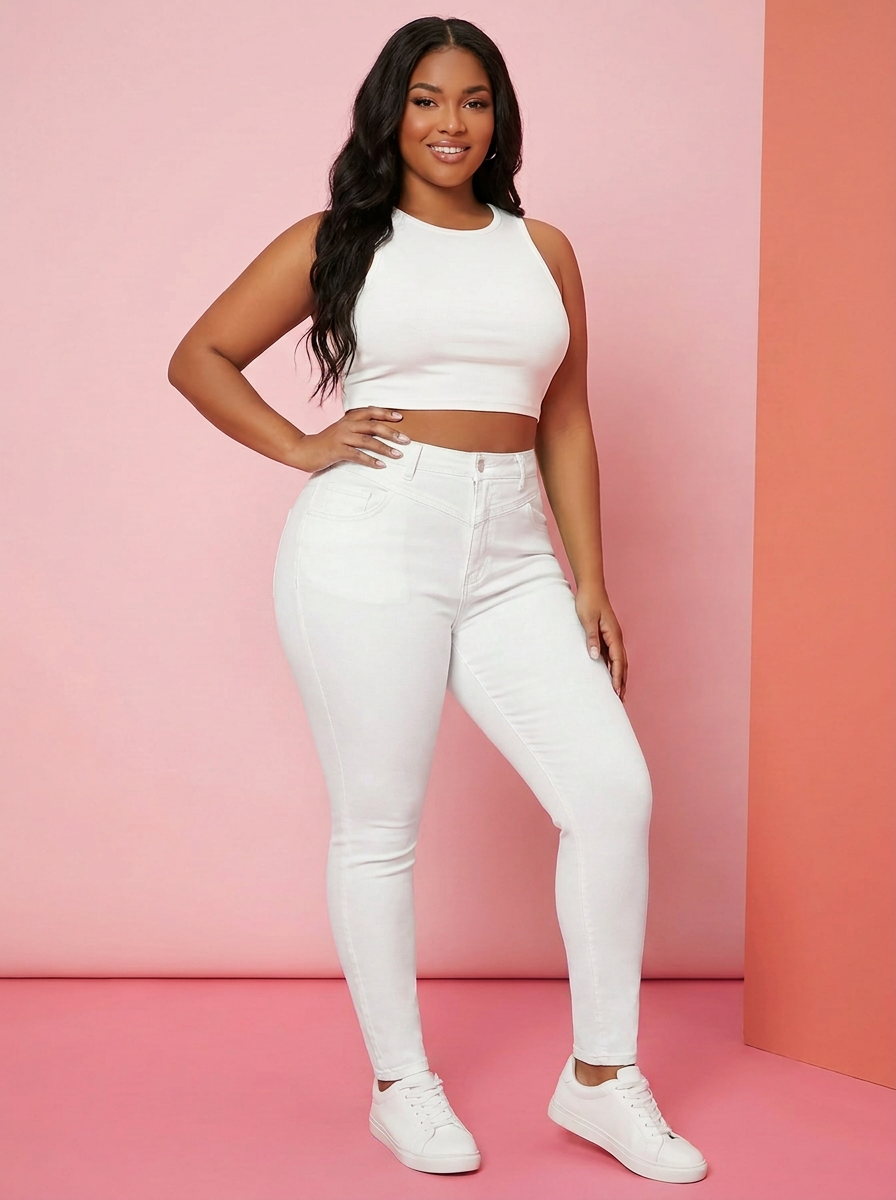Sculpt Skinny BBL Jean in white, front view